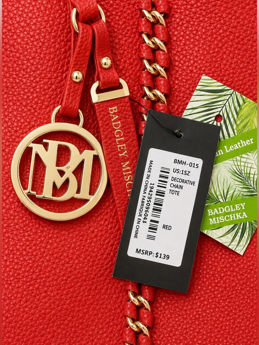 Badgley Mischka Red Decorative Chain Tote Bag NWT MSRP $139 - Picture 6 of 8
